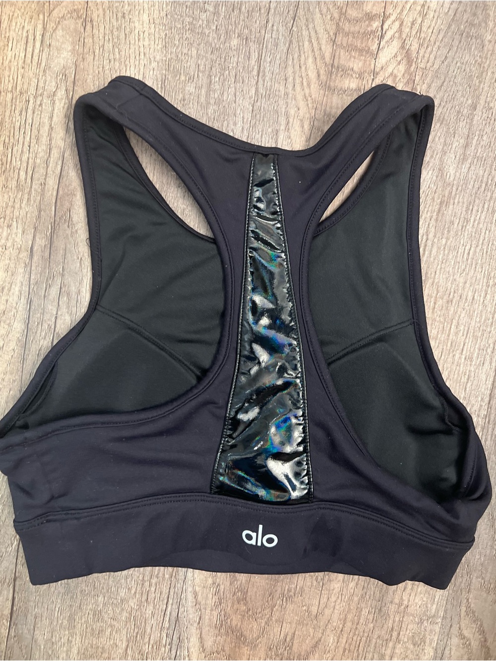 Alo Yoga Super Shine Flash Bra XS Black Iridescent Racerback Sports Bra - Picture 3 of 4